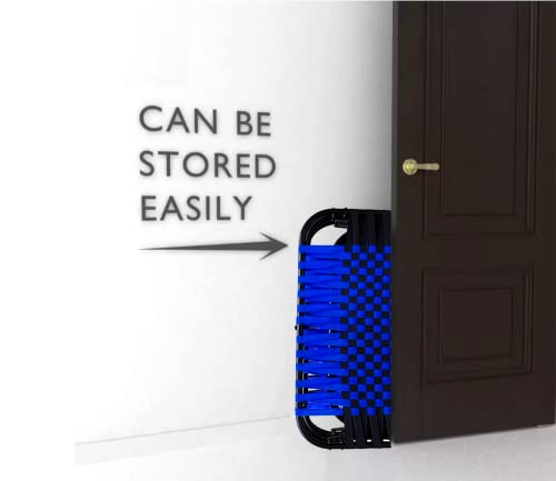 Image of Folding Bed 1 Year Warranty, Portable Single Bed 3X6 Feet Bed Size Strong Iron Steel Metal Frame Pipe, Bed for Sleeping Guest, Easily Storable (Synthetic Stripe, Blue-Black & Pillow) Painted