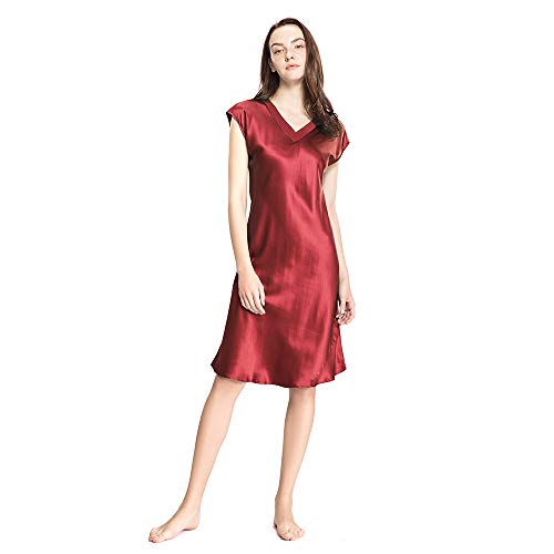 LilySilk Vintage Silk Nightgowns for Women 100 Long V Neck 22 Momme Mulberry Silk Nightdress Claret Size 14-16/XL
