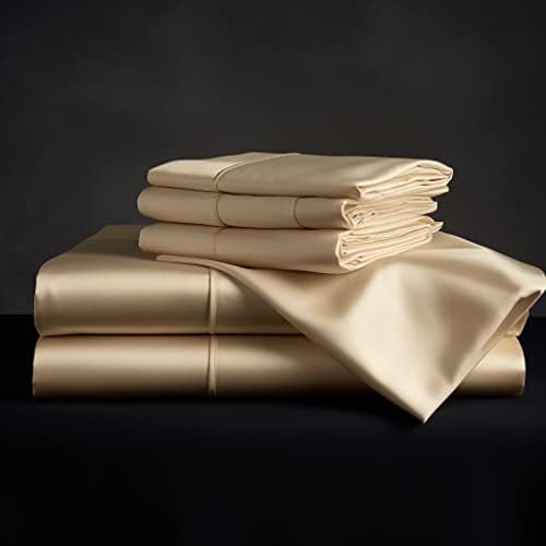 Lunar - Pure 100% Luxury Bamboo from Viscose Bed Sheet Set w/Corner Straps, Soft, Lightweight & Hypoallergenic, Eco-Friendly, Extra Deep Pockets 18” (One Set) (Champagne, Cal King)