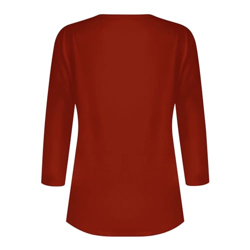 MaMiDay Camisetas femininas de verão, manga 3/4, gola V, botões, casual, moderna, elegante, cor sóli