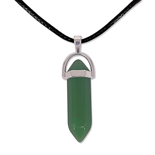 cotigo, Colgante de Piedra Natural de Forma de Punta - Incluye una Cadena de Hilo Encerado Negro 45cm - Distintas Piedras Semipreciosas (Aventurina Verde)
