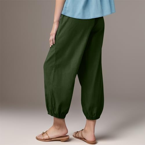 Women's Summer High Waisted Baggy Harem Pants Casual Drawstring Ankle Length Baggy Trousers Slacks with Pockets3