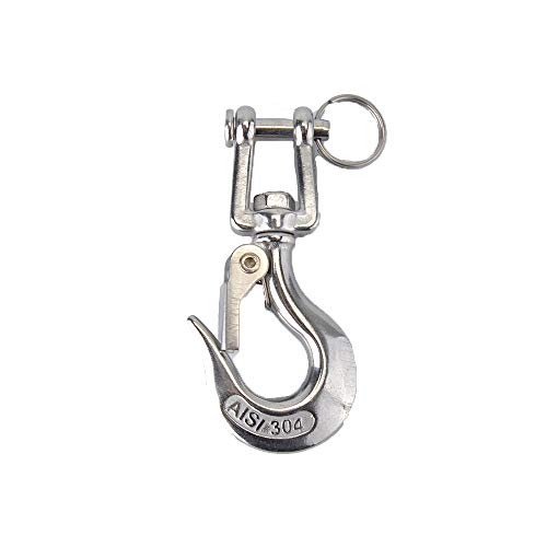PLUSKER 304 Stainless Steel Clevis Slip Hook Opening with 3/16" Safety Latch American Type Swivel Eye Lifting Hoisting Chain Hooks for Rigging Accessory (SWL 150 KGS)
