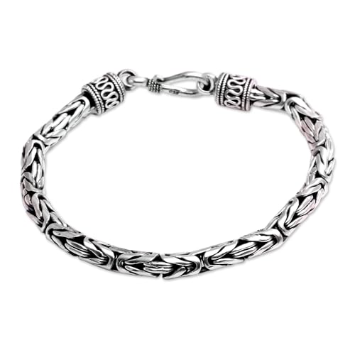 NOVICA Artisan Handmade Sterling Silver Chain Bracelet Women's Indonesia [7.75 in L x 0.2 in W Fits Wrist Size 7 in L] ' Prambanan'