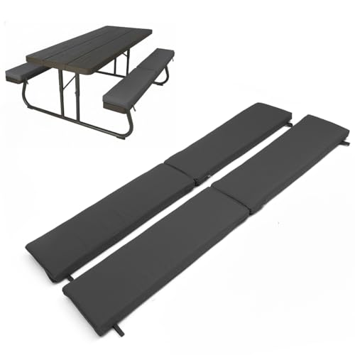 Picnic Bench Cushions 2 Pack Outdoor Picnic Bench Seat Pads Water-Resistant Polyester Fabric with High-Density Foam 72 x 12 x 2 Portable & Foldable for Picnic Tables Camping Patio-Grey