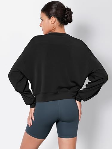 Image of ODODOS Modal Soft Long Sleeve Cropped Sweatshirts for Women Oversized Crew Neck Pullover Crop Top