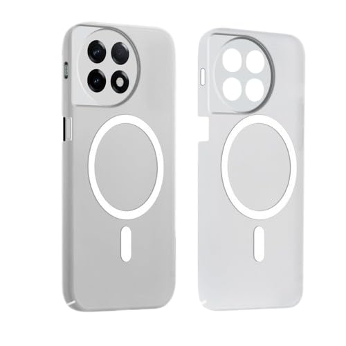 Image of Magnetic Transparent Mobile Cover for oneplus 11R Wireless Charging Compatible Shockproof Case with Slim Matte Back, Anti Yellow Hard Pc Protective Back Cover [ White]