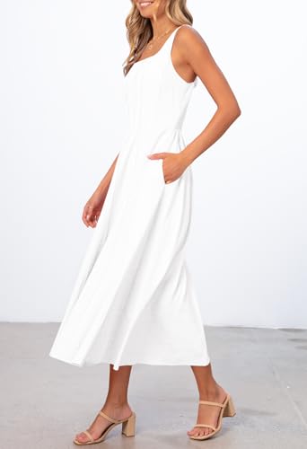 MEROKEETY Women's 2025 Summer Sleeveless Midi Dress Square Neck Smocked Flowy A Line Beach Dresses2