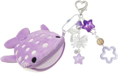 Nalefow Cute Keychain Whale Shark Coin Purse Keychain Cute Plush Zipper Change Pouch, Kawaii Handmade Wallet for Women (Purple)