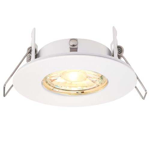 National Lighting SPECULO Ultra Slim Compact Matt White Fire Rated Downlight Recessed LED GU10 Round Spotlight Ceiling Light for Bathroom, Shower, Kitchen IP65 Rated