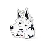 gran danes arlequin en adopcion Etiqueta grabada de forma gratuita. en un molde metálico y esmaltado y esmaltado a mano