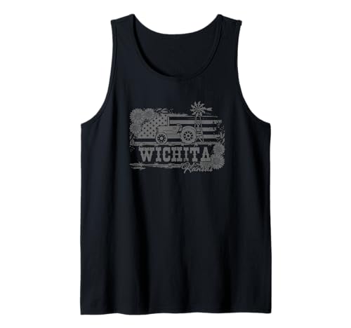 Tractor con bandera de Wichita, Kansas, Estados Unidos, cultivo de girasoles, recuerdo Camiseta sin Mangas