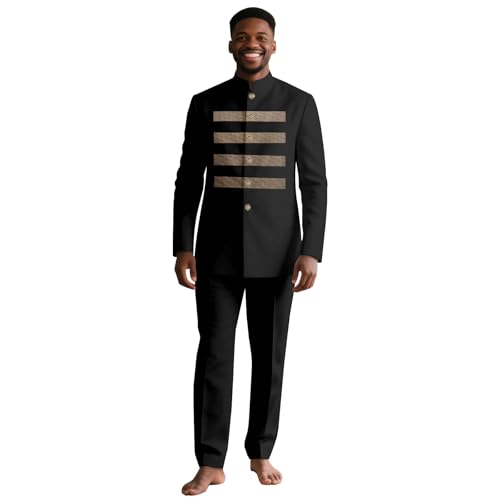 Bazin Riche African Clothes for Men Full Sleeve Striped Blazer and Ankara Pants 2 Piece Set Dashiki Outfits