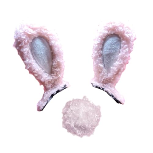 Okiyakusama Bicycle Helmet Ears Helmet Bunny Ornament with Tail Party Cosplay Cartoon for Adults Helmet Decoration for Bicycle Biking, Pink