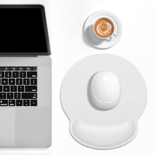 Image of Mouse Pad with Gel Wrist Rest Support, Ergonomic Mouse Cushion with Non Slip Rubber Base Mouse Pad for Laptop, Computer, Gaming, Office (White, Round)