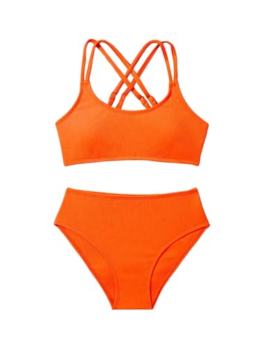 Image of Milumia Girl's 2 Piece Swimsuits Criss Cross Spaghetti Strap Bikini Sets Beachwear Bathing Suit