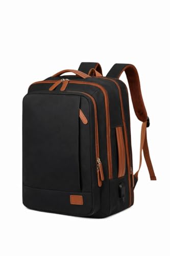 Mochila Impermeável USB Expandível 30L Masculina Feminina Trabalho Viagem Escolar Executiva Moderna Grande Capacidade Compartimentos Organizados para Notebook 15.6 Polegadas (Preto)