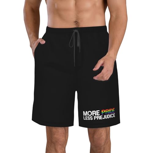 More Pride Less Prejudice Men's Casual Board Shorts - Elastic Waist Drawstring Swim Trunks Swimwear Bathing Suits,