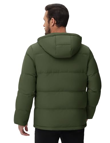 Cotrasen Men's Puffer Jacket Hooded Down Jacket Water Resistant Windproof Winter Outwear Full Zip Up Warm Winter Coat3