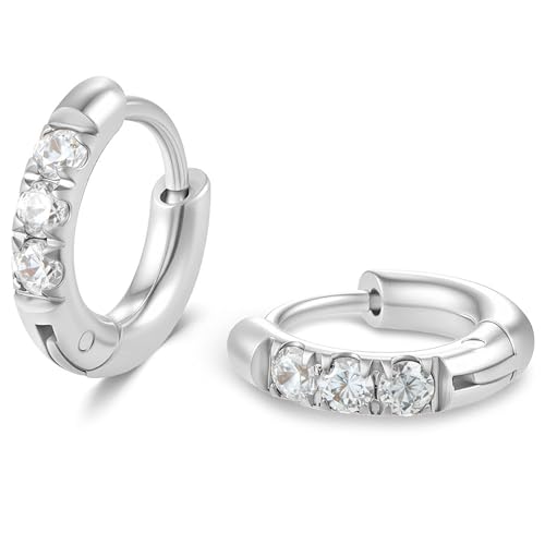 Hypoallergenic Unisex Surgical Steel Small Cubic Zirconia Huggie Hoop Earring, Color Gold - Silver - Rose Gold - Black - Rainbow, Size 6mm- 12mm Safe for Sensitive Ear