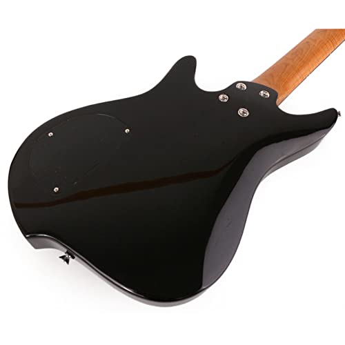 Fojill Full Scale Length Travel Portable Black Electric Guitars Mini Flame Maple Headless