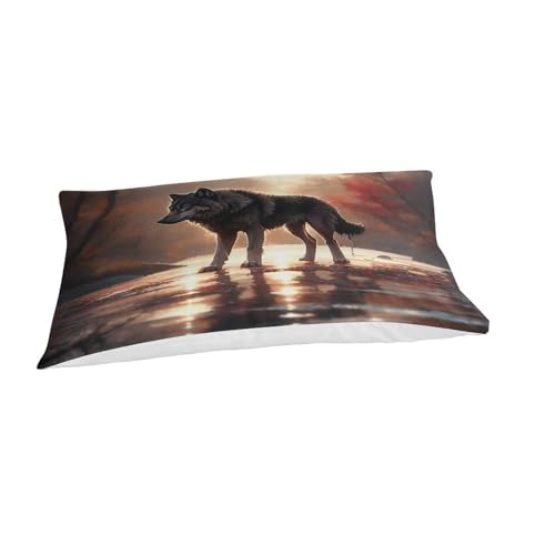 Taie d'oreiller et housse de couette loup anti-plis en microfibre