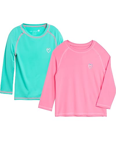 Mejores review On-line Camisa caramelo que puedes comprar esta semana. 34 Pink Platinum - Camisa de protección contra erupciones para niñas, paquete de 2 camisetas de natación de manga larga UPF 50+ de secado rápido (talla 4-16), Menta...