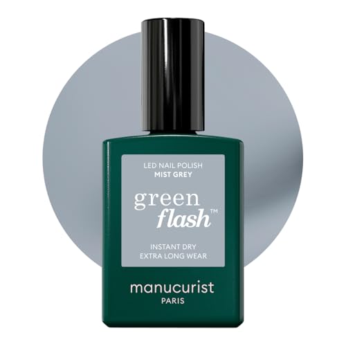 Manucurist Smalto Semipermanente Unghie Blu Minerale Green Flash Mist Grey - Gel Unghie - 12-free, bio-based (84%) - Manicure Professionale - Made in France - 15 ml