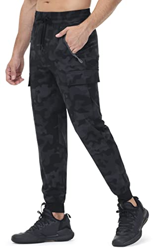 Libin Men's Lightweight Joggers Quick Dry Cargo Hiking Pants Track Running Workout Athletic Travel Golf Casual Outdoor, Camo Black L