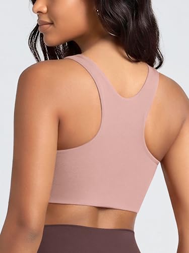 Image of ODODOS Racerback Tank Bra for Women High Neck Non Padded Medium Support Sports Bra Workout Yoga Crop Tops
