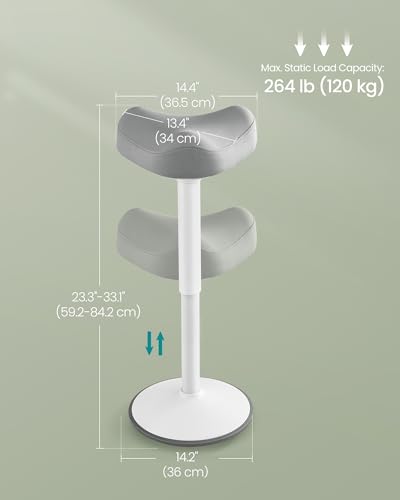 Image of SONGMICS Ergonomic Wobble Stool, Height Adjustable Standing Desk Stool 23.3-33.1 Inches, Swivel Balance Chair with Non-Slip Base, Saddle Seat, for Active Sitting, Office, Home, Dove Gray UOSC008G01