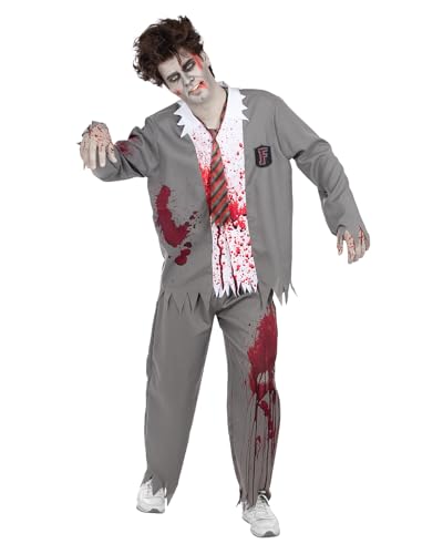 Funidelia Disfraz de estudiante zombie para hombre, Incluye pantalón, chaqueta con camisa simulada y corbata, Muerto Viviente - Traje para adultos para fiestas, Carnaval y Halloween - Talla XL