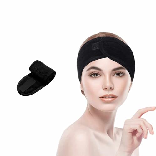 Diadema de Maquillaje para Lavado de Cara Negra - Banda Elástica para Cuidado Facial, Spa y Mascarillas, Suave y Absorbente, Ideal para Rutina de Belleza, Mantener el Cabello Recogido