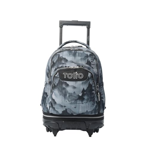 TOTTO - Mochila Escolar con Ruedas Desmontables, Modelo Tiza, Capacidad 26 L, Mochila PC 15.4', Bolsillo Botella, Manija Telescópica, Espaldar Ergonómico y Correas en S, Estampado Digital Hill