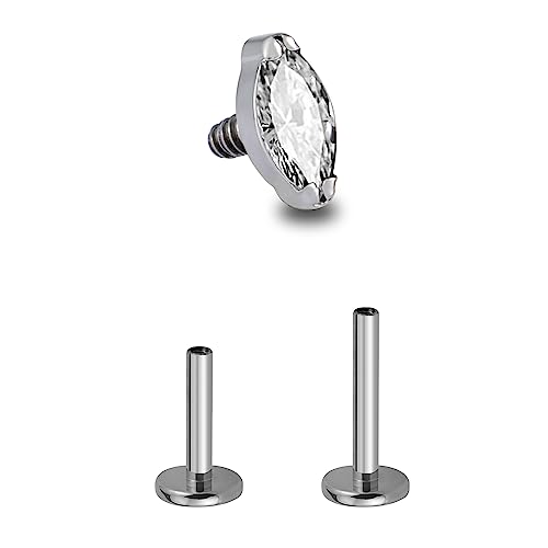 FINE4U Titanium Labret Rings Stud 16G 6mm 8mm, ASTM F136