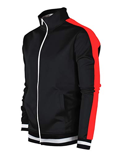SCREENSHOTBRAND-S51700 Mens Urban Hip Hop Premium Track Jacket - Slim Fit Side Taping Basic Fashion Top-BK/RD-Medium
