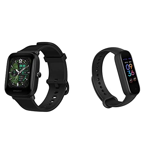 Amazfit Bip U Pro Smart Watch with Alexa Built-in, (Black) & Band 5 Activity Fitness Tracker with Alexa Built-in, 15-Day Battery Life, Blood Oxygen, Heart Rate, Sleep & Stress Monitoring, Black