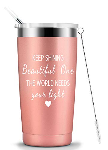 Keep Shining Beautiful One The World Needs Your Light - Funny Inspirational Birthday Gifts for Women, Her, Friends, Sisters, Coworkers, Daughter Gifts - KOOLDRINK Insulated Tumbler 20 oz Rose Gold