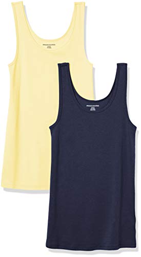 Amazon Essentials Camiseta de Tirantes de Ajuste Entallado Mujer, Pack de 2, Amarillo/Azul Marino, M