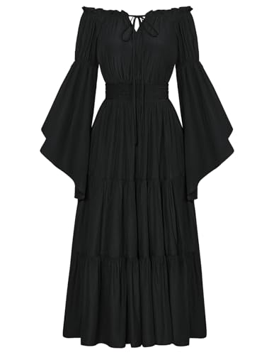 Gothic Damen Piratenkostüm Cosplay Korsett Lace Up Gestufte A-Linie Party Kleid Schwarz S