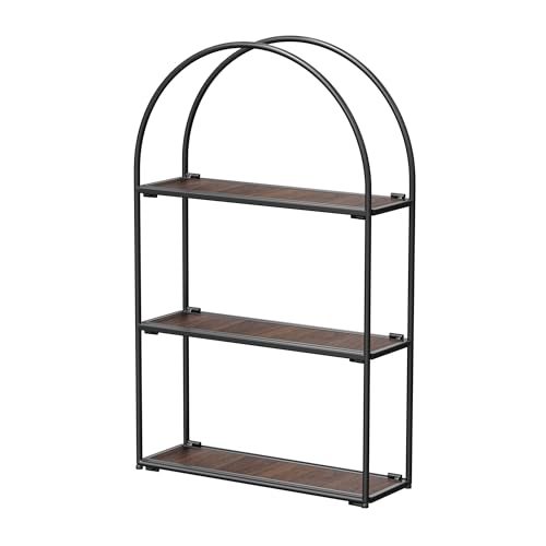Crofy-Black-Arched-Frame-Wall-Shelf-Decorative-3-Tier-Bathroom-Wall-Shelf-with-Walnut-Finish-Shelves-and-Robust-Storage-Capacity-6-D-x-179-W-x-2857-H Crofy Black Arched Frame Wall Shelf Decorative 3 Tier Bathroom Wall Shelf with Walnut Finish Shelves and Robust Storage Capacity 6 D x 179 W x 2857 H