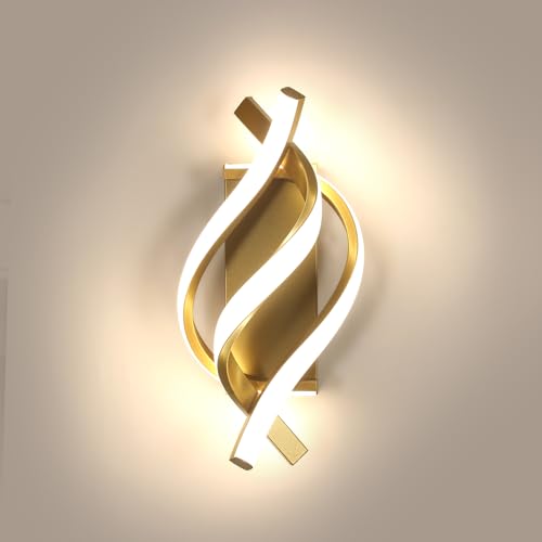Goeco Applique da Parete Moderno, 22W Lampada da Parete LED con 3 Tubi a Spirale 4500K Luce Neutra Illuminazione LED Interno Geometria Creativa para Dormitorio Sala de Estar Pasillo, Oro