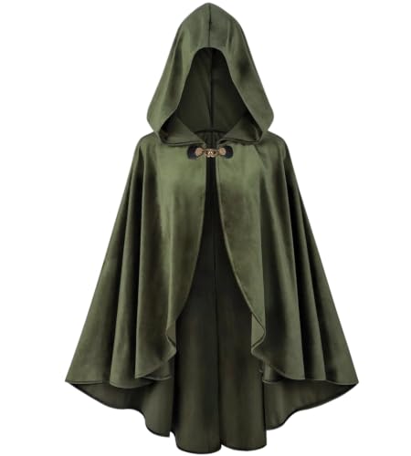 kasahara Cape Médiévale Velours Midi à Capuche Coupe Fluide Renaissance Déguisement Homme Femme Manteau Sorcier Fée Vampire Viking Halloween Carnaval LARP...