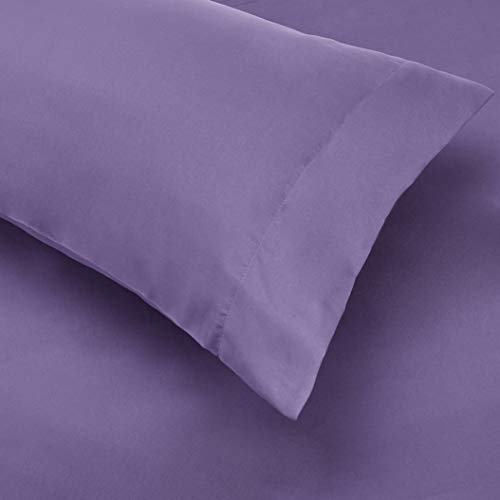 Image of Amazon Basics Full /Queen Comforter Set with Sheets, 7-Piece Purple Floral Bedding, Lightweight Microfiber Bed-in-a-Bag