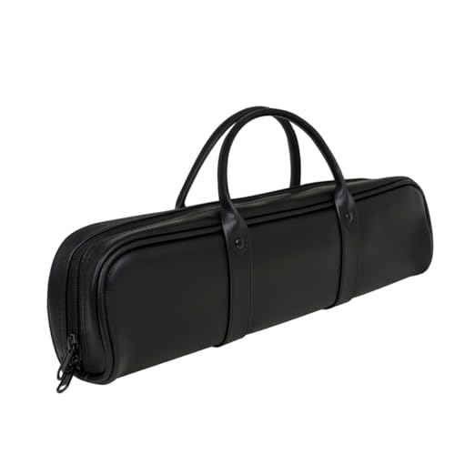 VICASKY Black Leather Flute Case Flute Storage Bag Durable and Convenient Musical Instrument Carrying Container Flute Case for Protection and Easy Transport