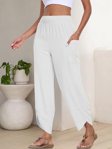 Image of ANRABESS Womens Wide Leg Palazzo Capri Pants 2026 Summer Casual High Waisted Barrel Lounge Flowy Cropped Beach Work Trousers