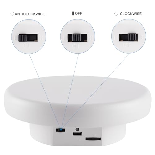 Image of 360 Electric Rotating Platform with Type-C Cable, 6.3in / 15lb Motorized Rotating Display for Jewelry Photography Products Live Show Video shoot, Mushroom Rotating Stand for 3D Model Cake White