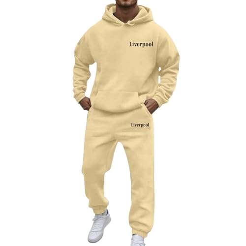 Survêtement homme beige XL ensemble 2 pièces à capuche sport décontracté