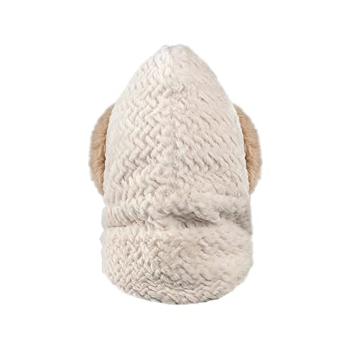 Women Girls Faux Fur Winter Knitted Hat Scarf 2-in-1 Set Plush Fluffy Head Wrap Neck Ear Warmer Infinity Hooded Scarf3