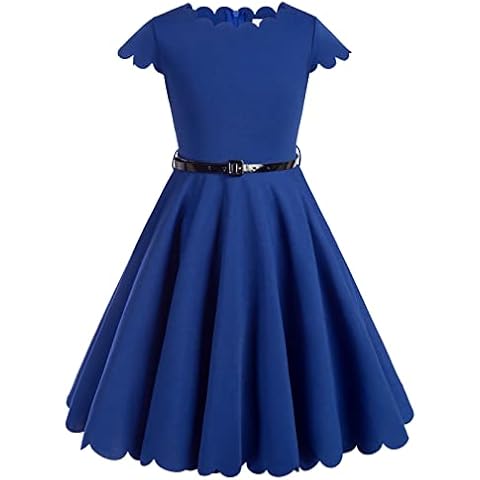 Kate Kasin Girls Crew Neck Wedding Party Dress Kids Summer A-line Daily Dress Dark Blue 12-14 Years Cover